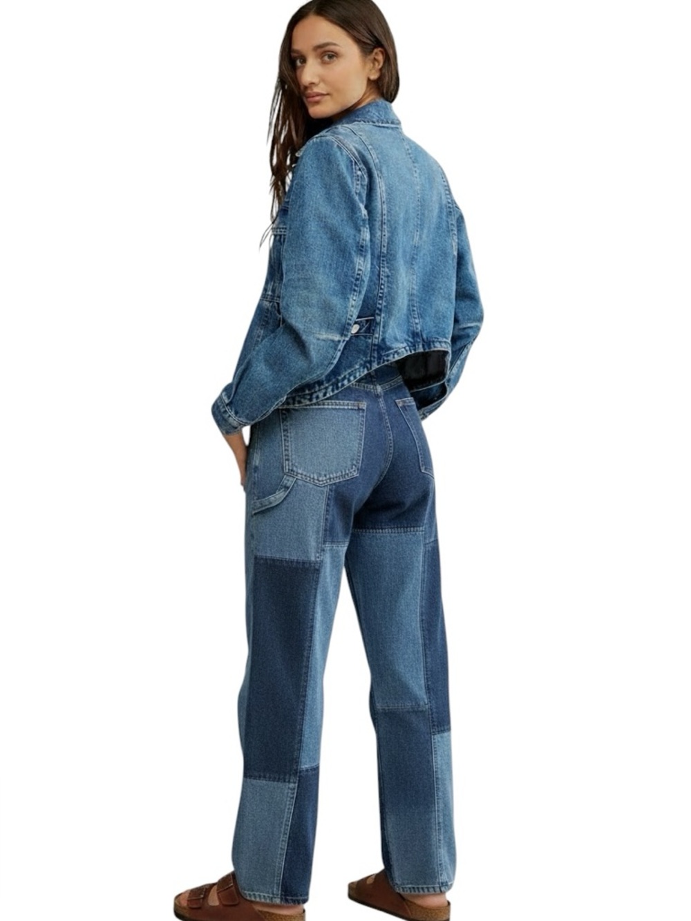 Free People We the Free Jade Denim Distressed Jean Jacket Blue Womens Medium NEW